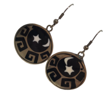 Vintage Dangle Earrings Alpaca Mexico Enamel Inlay Celestial Crescent Moon Star - £15.61 GBP