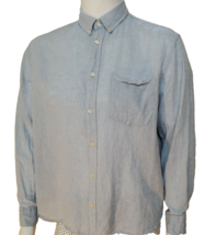 H&amp;M Linen Blend Shirt Mens XL Pale Blue Button Down Long Sleeve Lightwei... - $11.50