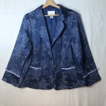 Susan Graver Size 1x Blue w Flowers Damask Blazer Jacket - £38.93 GBP