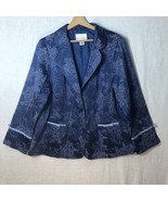 Susan Graver Size 1x Blue w Flowers Damask Blazer Jacket - £39.51 GBP
