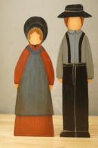 Vintage Folk Art Handcrafted Wooden Wood Primitive Wall Art AMISH Couple 13&quot; - £27.68 GBP