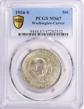 1954-S Washington-Carver Half Dollar- PCGS- MS67- Near Top Grade Registry - £3,388.37 GBP