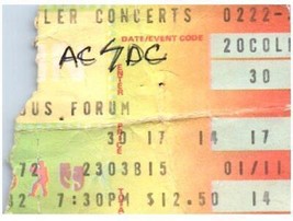 AC/Dc Ticket Stub Febbraio 22 1982 Los Angeles California Il Forum - £43.49 GBP