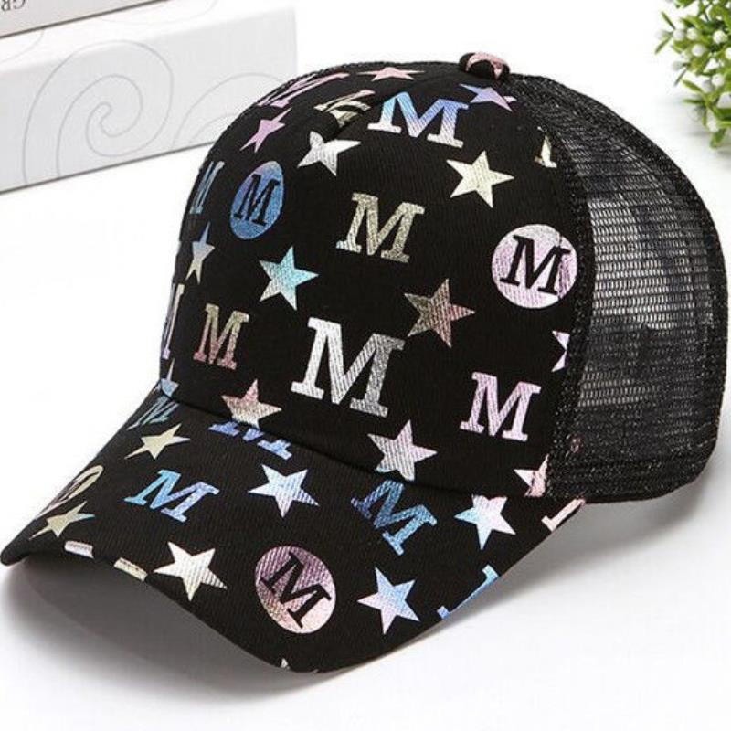 Bright Gold Letters M Sunshade Net Hat Street Sunscreen Baseball Cap Personality