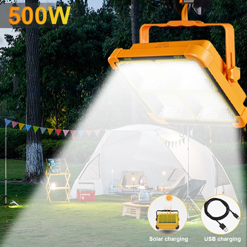 500W Rechargeable Solar Flood Light Outdoor Portable LED Reflector Spotlight Rec - £87.62 GBP