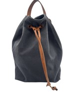 Madewell Backpack Somerset Canvas Drawstring Bag Navy Black Leather Stra... - $45.79 CAD
