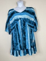 NWT Avenue Womens Plus Sz 22/24 (2X) Blue Tie-Dyed Ruffle Tunic Top Short Sleeve - £18.02 GBP