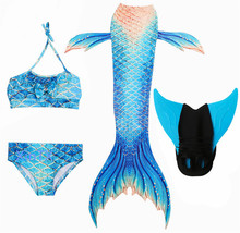 4PCS/Set Yellow Swimmable Mermaid Tail With Monofin Girls Swimwear Costume - £26.36 GBP