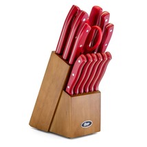 Oster Evansville 14 Piece Stainless Steel Cutlery Set with Red Handles - $74.06