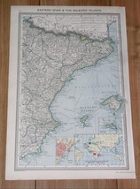 1908 Antique Map Of Eastern Spain Catalonia Barcelona / Balearic Islands Majorca - £20.57 GBP