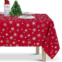 Christmas Tablecloth Rectangle 60x84 inch Snowflakes Foil Print Pattern Washable - £29.06 GBP