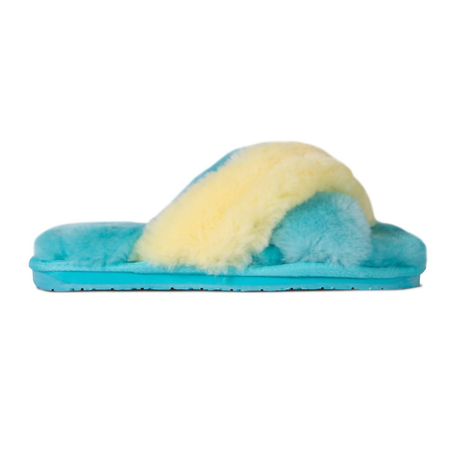 Cloud Nine ladies duo-tone emma sheepskin slipper in BLUE/YELLOW