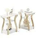 Modern 3-Tier Round End Table with Storage Shelf Faux Marble Top Gold C-... - $210.00