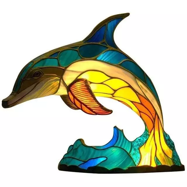 3d Dolphin Table Lamp Series Stained Glass Stained Night Light Retro Des... - $67.17 CAD