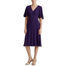 Lauren Ralph Lauren Georgette Flutter-Sleeve Dress – Tartan Purple, Size 18 - £63.46 GBP