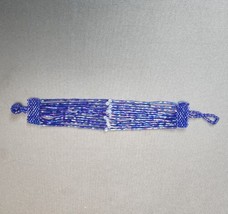 Beaded Cuff Bracelet Multistrand 1&quot; Blue Iridescent Seed Beads Boho Chic Fashion - £9.05 GBP