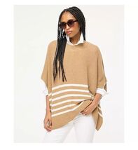 J.CREW One Size Tan White Mock Neck Poncho Stripe Pullover Sweater Kimon... - $36.71 CAD