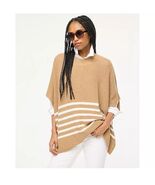 J.CREW One Size Tan White Mock Neck Poncho Stripe Pullover Sweater Kimon... - $26.02