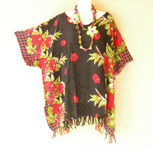 KB97 Floral Batik Kimono Plus VNeck Caftan Kaftan Tunic Blouse Top - up to 5X - £19.67 GBP