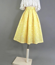 Yellow A-line Midi Pleated Skirt Outfit Spring Women Custom Plus Size Midi Skirt image 4