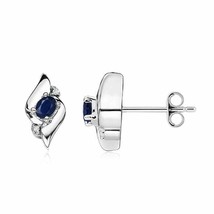 ANGARA 0.42 Ct Oval Blue Sapphire and Diamond Shell Stud Earrings in Silver - £169.62 GBP