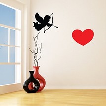 (94'' x 47'') Cupid Silhouette and Heart Vinyl Wall Decal / Romantic Print Art D - $106.70