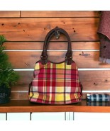 CHAPS by Ralph Lauren Plaid Yellow Red Pink green HandBag/Purse Brown Ha... - $29.69
