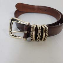 VTG BRIGHTON Belt Womens L Genuine Leather Brown Silver Tone Belt 1995 EUC - $22.76