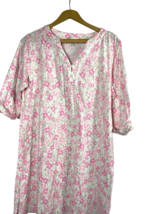 Miss Elaine Nightgown Size L Knit Pink Beige Floral Stretch Cottagecore ... - $39.73