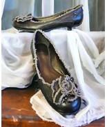 apepazza Black Leather Ballet Mini Stacked Heel Shoe Lizardskin Tr Sz 39... - $57.60 CAD