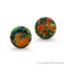Fiery Black Synthetic Opal Round Ball Pushback Stud Earrings in 14k Yellow Gold - £30.98 GBP+
