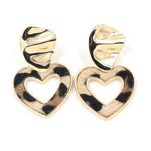 Polystyrene &amp; 18K Gold-Plated Open Heart Leopard Print Heart Drop Earrings - £11.18 GBP