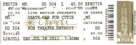 Muerte Cab Para Cutie Ticket Stub Julio 28 2011 Detroit Michigan - £24.06 GBP