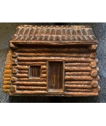 Vintage Log Cabin Coin Bank Bronze Color Metal Made in USA - $44.55