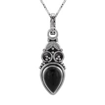 Teardrop Onyx Pendant 925 Silver Necklace - £22.33 GBP