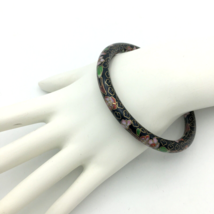 CLOISONNE enamel chunky round bangle bracelet - vintage pink flowers on ... - $23.00