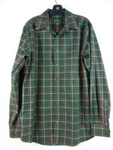 Eddie Bauer Green Plaid Cotton Shirt Wrinkle Stain Resistant Mens M Tall - £19.41 GBP