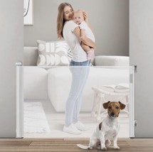 Set Of 2! Retractable Locking White Mesh Baby Pet Safety Gate 33x55 Easy Install - £63.14 GBP