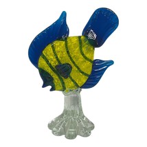 Vintage Confetti Hand Blown Art Glass Angel Fish Yellow Blue Green Tropical Sea - £33.11 GBP
