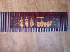 Vintage Chinese Painted Terracotta Warriors &amp; Horse Bamboo Scroll 32" x ... - $49.49