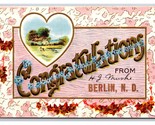 Large Letter Floral Congratulations From Berlin ND Embossed DB Postcard R24 - $5.31