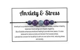 Anxiety &amp; Stress Bracelet 3 Gemstones Healing Crystals Gift Handmade Chakra Card - £6.16 GBP