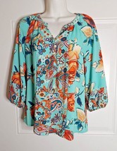 FIGUEROA &amp; FLOWER 3/4 SLEEVE Boho Style Colorful Pullover Tunic Top Blou... - $16.14
