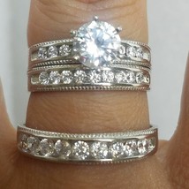 His Her Diamond 14K White Gold Over Mens Womens Matching Trio Wedding Ring Set - £114.52 GBP