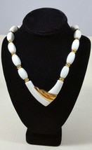Signed Vintage Napier White Acrylic and Gold Tone 26 Inch Statement Necklace - £96.50 GBP
