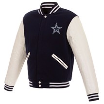 NFL Dallas Cowboys Reversible Fleece Jacket PVC Sleeves  2 Front Logos JHD - £95.94 GBP