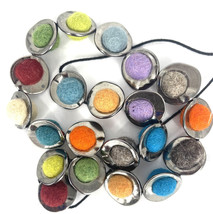 Multi color felt necklace with dark silver color frame beads, felt ball textile  - £66.88 GBP