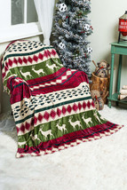 Dark Green Christmas Elk Print Reversible Sherpa Fleece Blanket - £18.02 GBP