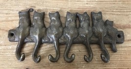 Vtg Antique Style Cast Brass Bronze Metal Cat Wall Decor Hanging 6 Key H... - $39.59