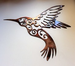 Hummingbird w/ Ornamental Design - Metal Wall Art - Copper 12&quot; x 11&quot; - $28.48